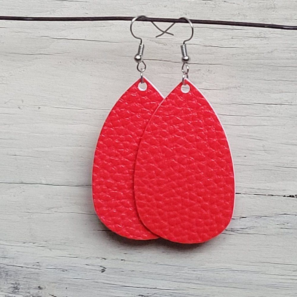 Leather Earrings - Cherry Red